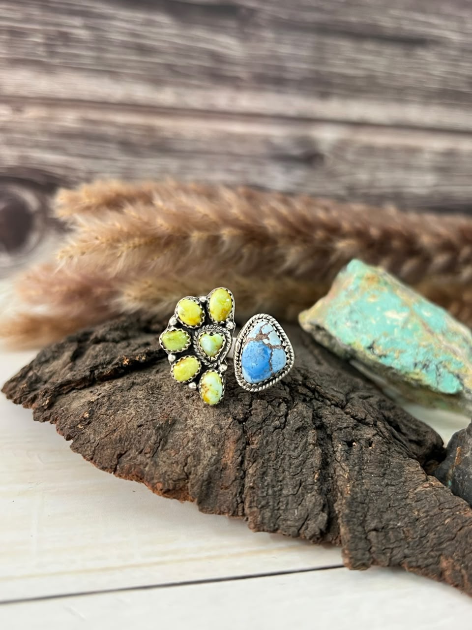 Handmade Sterling Silver Golden Hills with Palomino Turquoise Adjustable Ring Signed Nizhoni