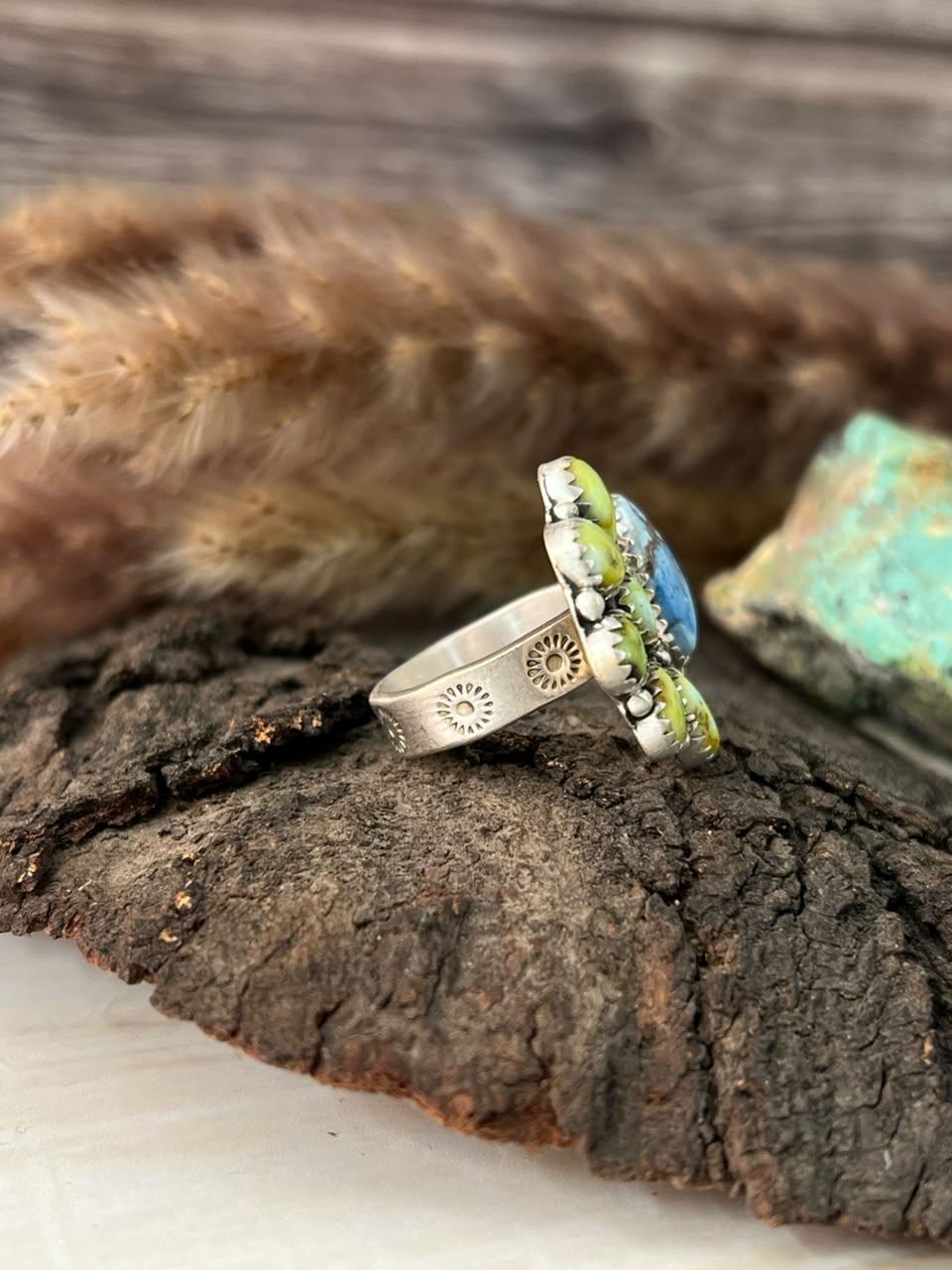 Handmade Sterling Silver Golden Hills with Palomino Turquoise Adjustable Ring Signed Nizhoni