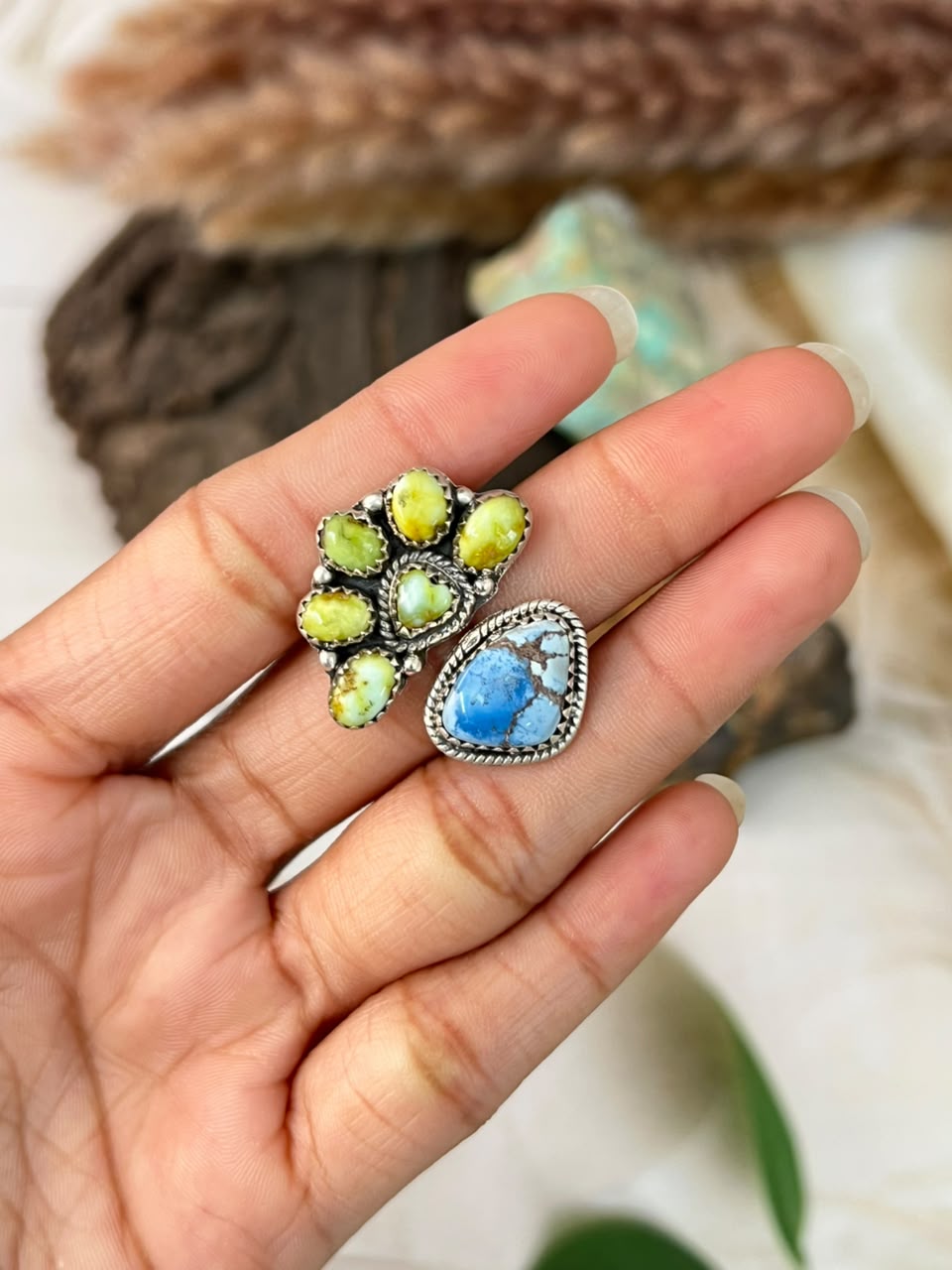 Handmade Sterling Silver Golden Hills with Palomino Turquoise Adjustable Ring Signed Nizhoni