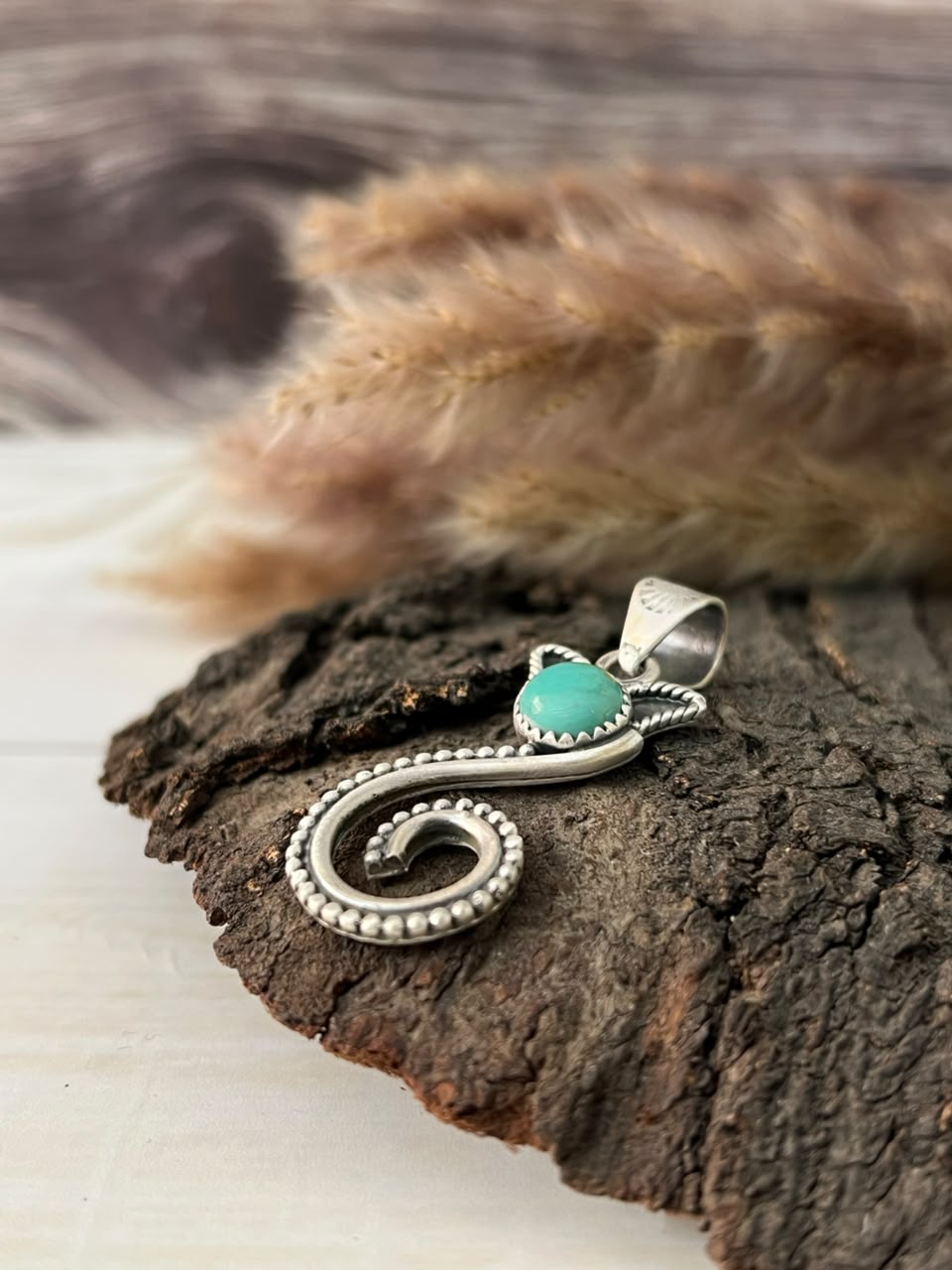 Handmade Sterling Silver Kingman Turquoise Pendant Signed Nizhoni
