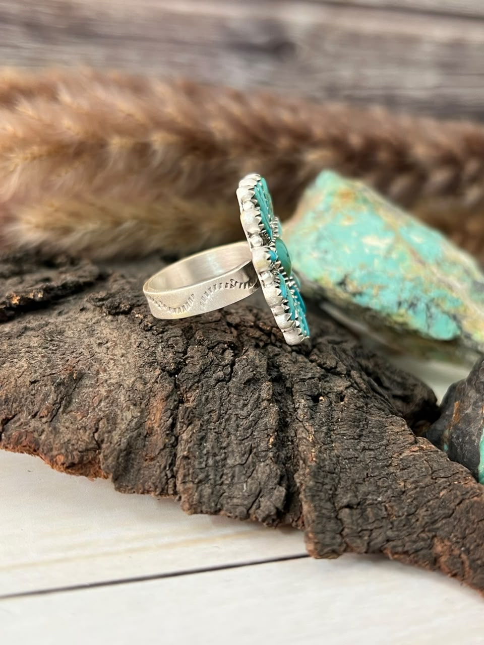 Handmade Sterling Silver Kingman Turquoise Adjustable Ring Signed Nizhoni