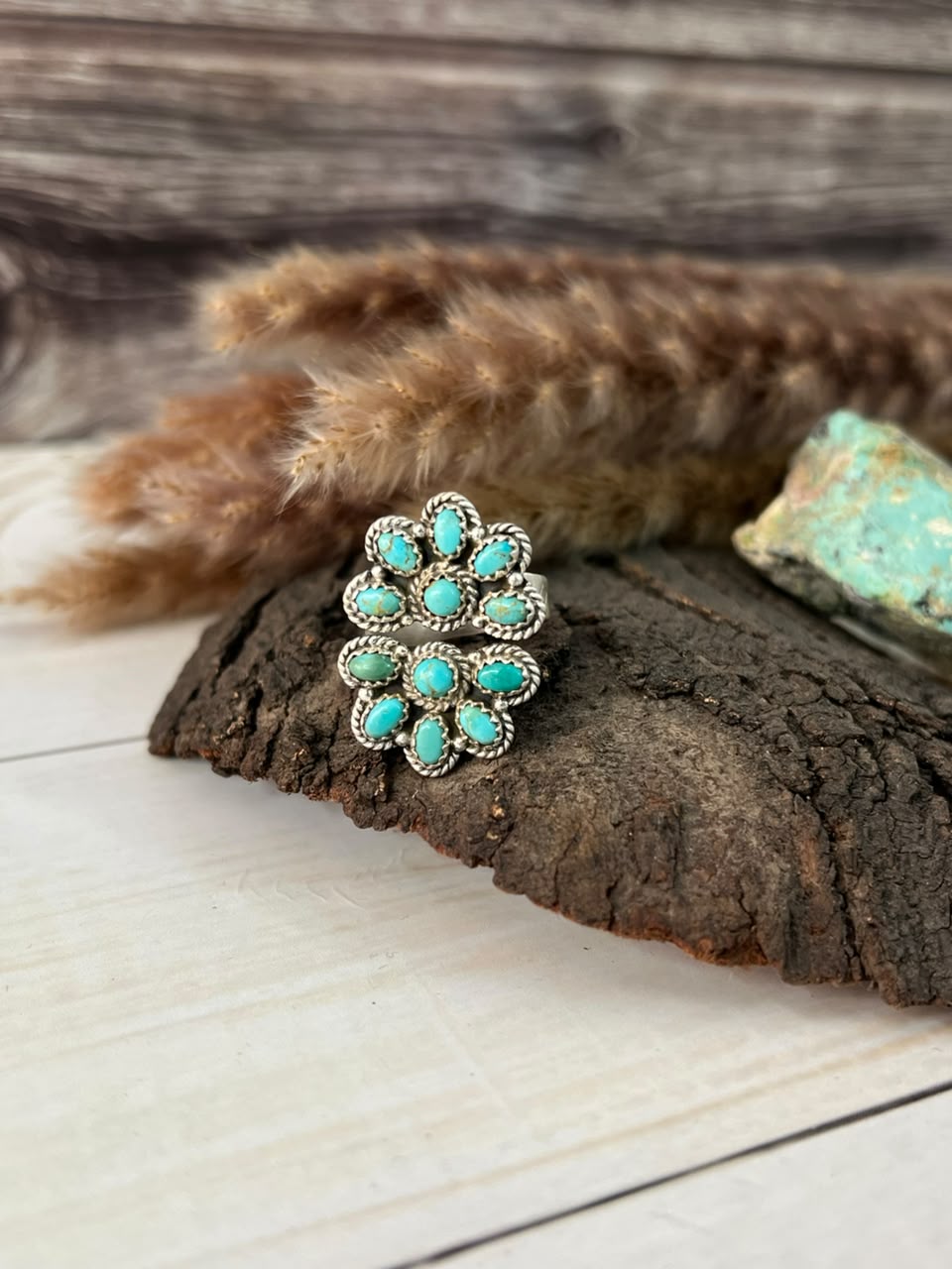 Handmade Sterling Silver Kingman Turquoise Adjustable Ring Signed Nizhoni