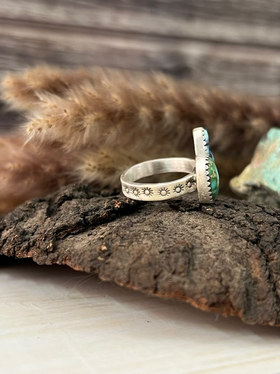 Handmade Sterling Silver Golden Hills with Sonoran Mountain Turquoise Adjustable Ring Signed Nizhoni