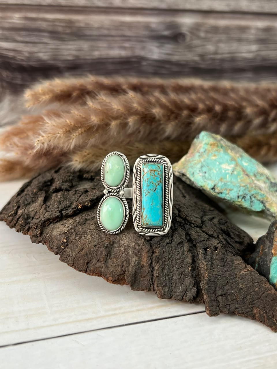 Handmade Sterling Silver Paloma with Blue Kingman Turquoise Adjustable Ring Signed Nizhoni