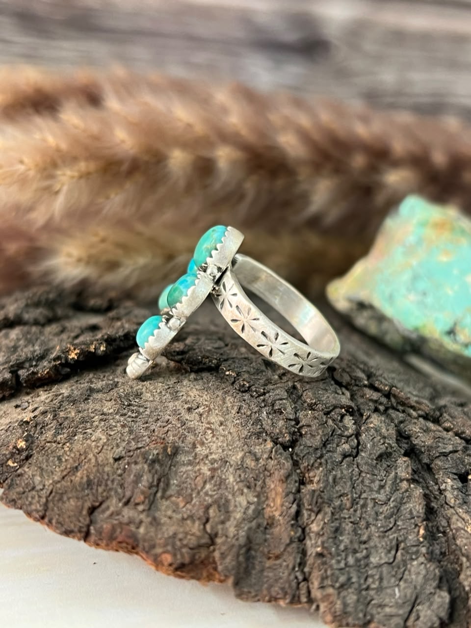 Handmade Sterling Silver Kingman Turquoise Adjustable Naja Ring Signed Nizhoni