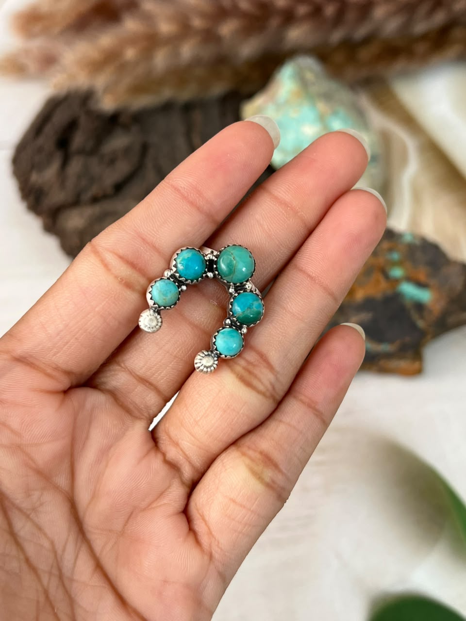 Handmade Sterling Silver Kingman Turquoise Adjustable Naja Ring Signed Nizhoni
