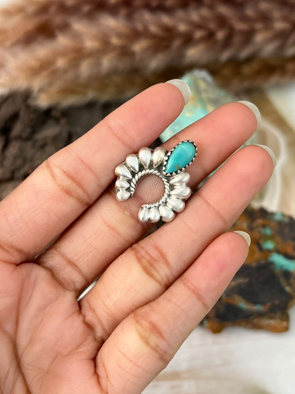 Handmade Sterling Silver Kingman Turquoise Adjustable Ring Signed Nizhoni