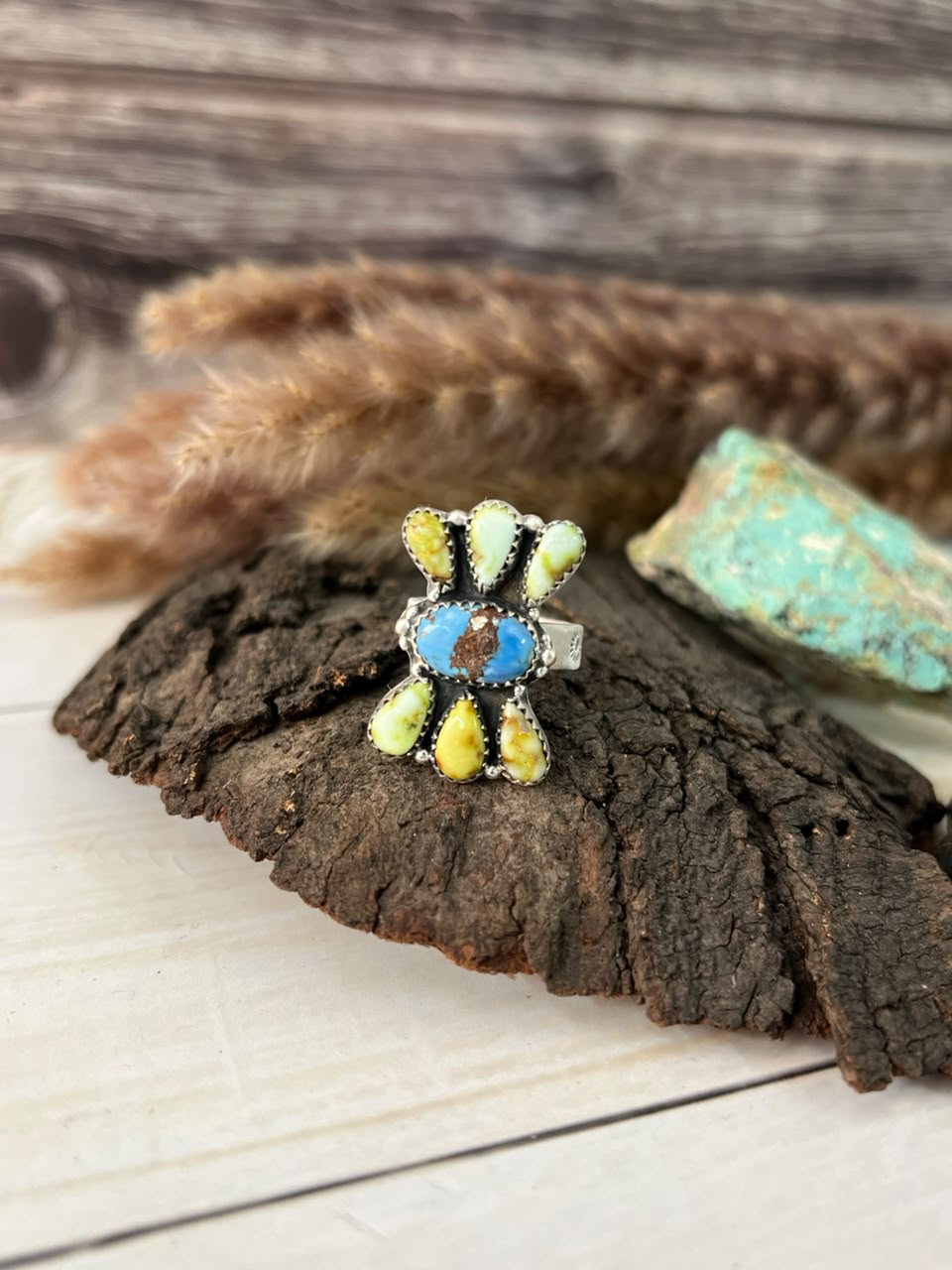Handmade Sterling Silver Palomino with Golden Hills Turquoise Adjustable Ring Signed Nizhoni