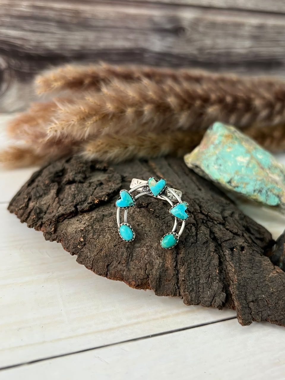 Handmade Sterling Silver Kingman Turquoise Naja Adjustable Ring Signed Nizhoni