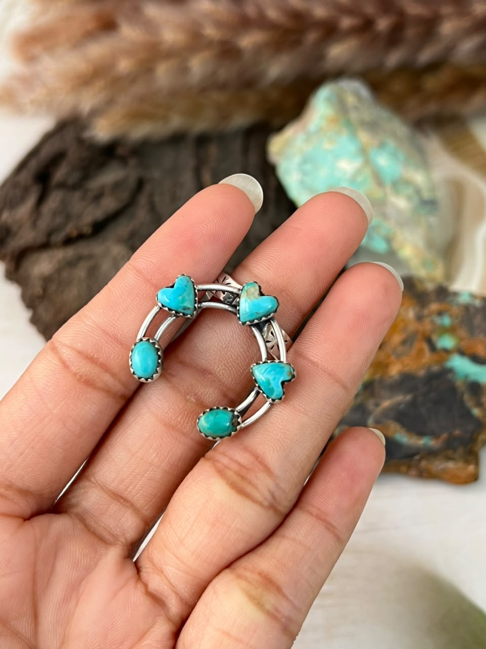 Handmade Sterling Silver Kingman Turquoise Naja Adjustable Ring Signed Nizhoni