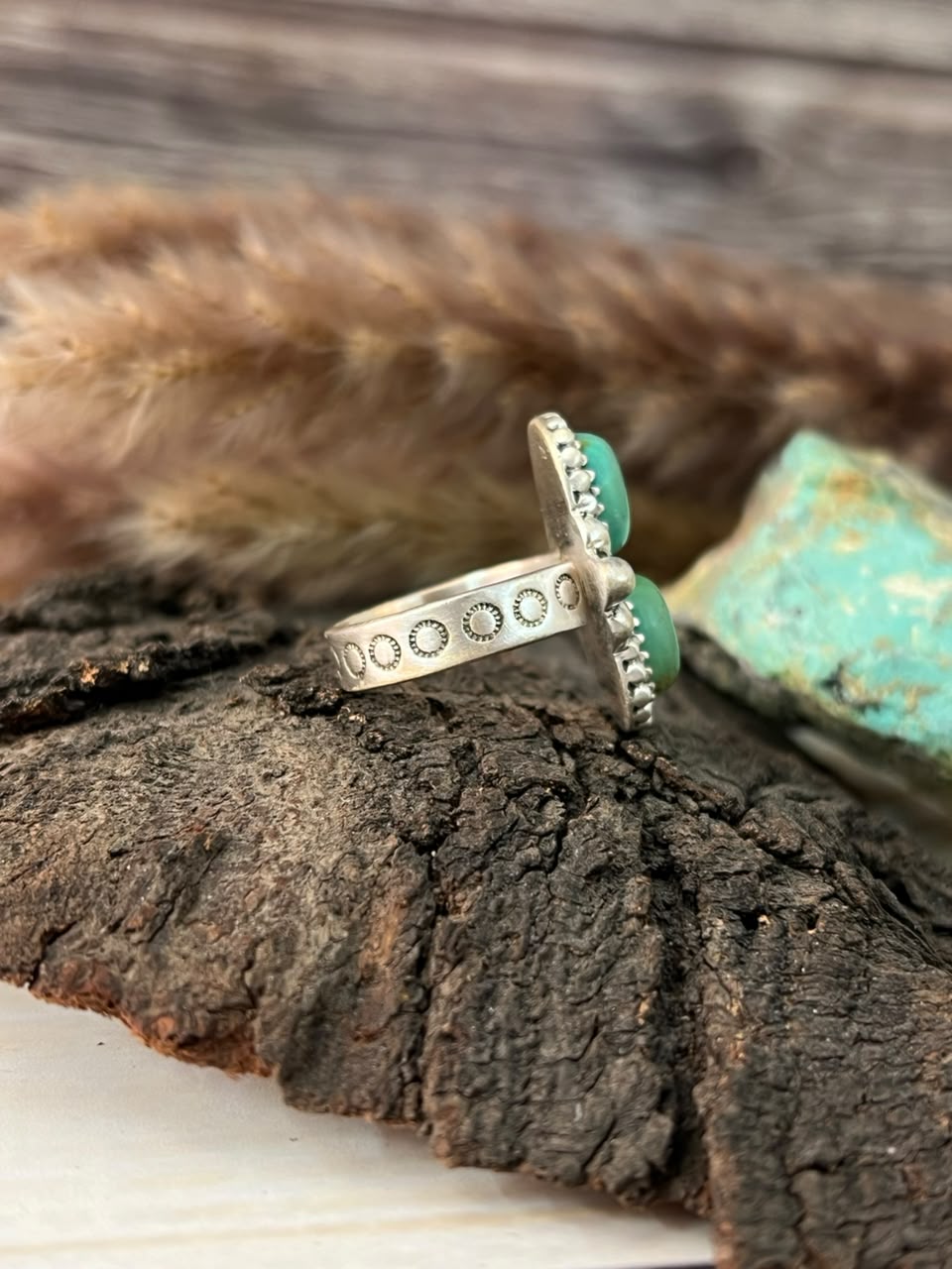 Handmade Sterling Silver Kingman Turquoise Adjustable Ring Signed Nizhoni