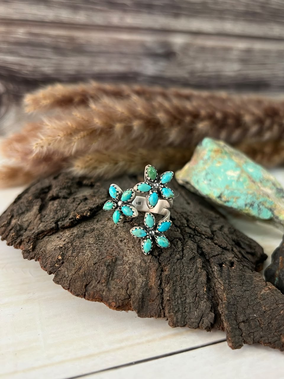 Handmade Sterling Silver Kingman Turquoise Adjustable Ring Signed Nizhoni