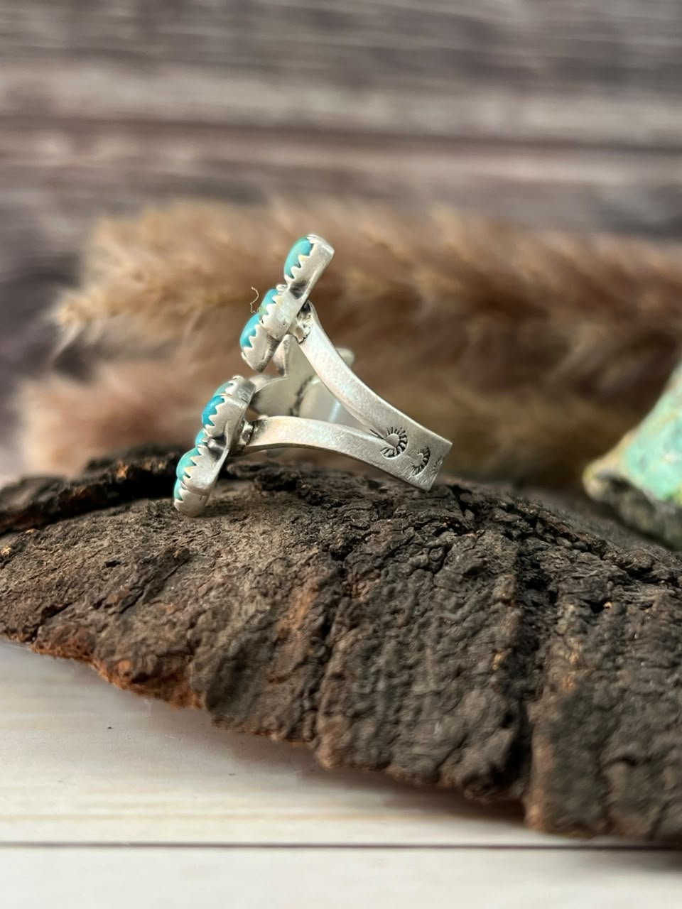 Handmade Sterling Silver Kingman Turquoise Adjustable Ring Signed Nizhoni