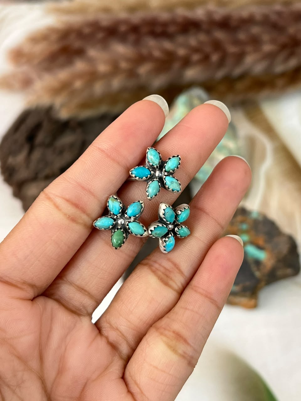 Handmade Sterling Silver Kingman Turquoise Adjustable Ring Signed Nizhoni