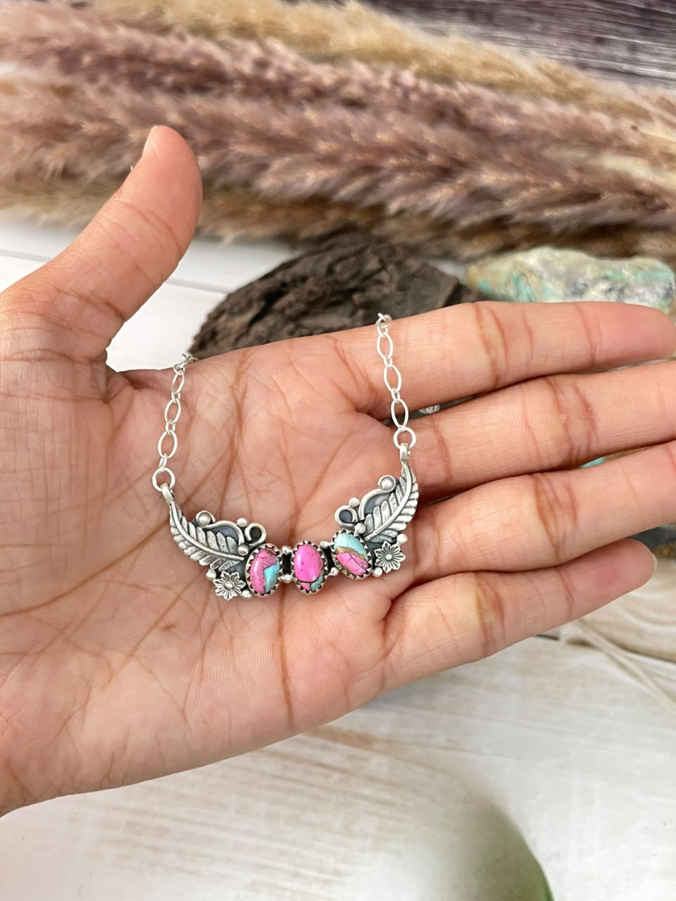 Handmade Sterling Silver Cotton Candy Necklace Signed Nizhoni