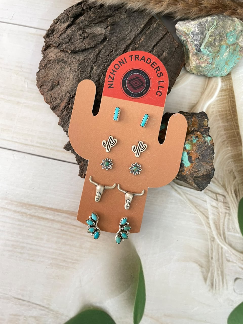 Handmade Sterling Silver Kingman Turquoise Post Studs Cards