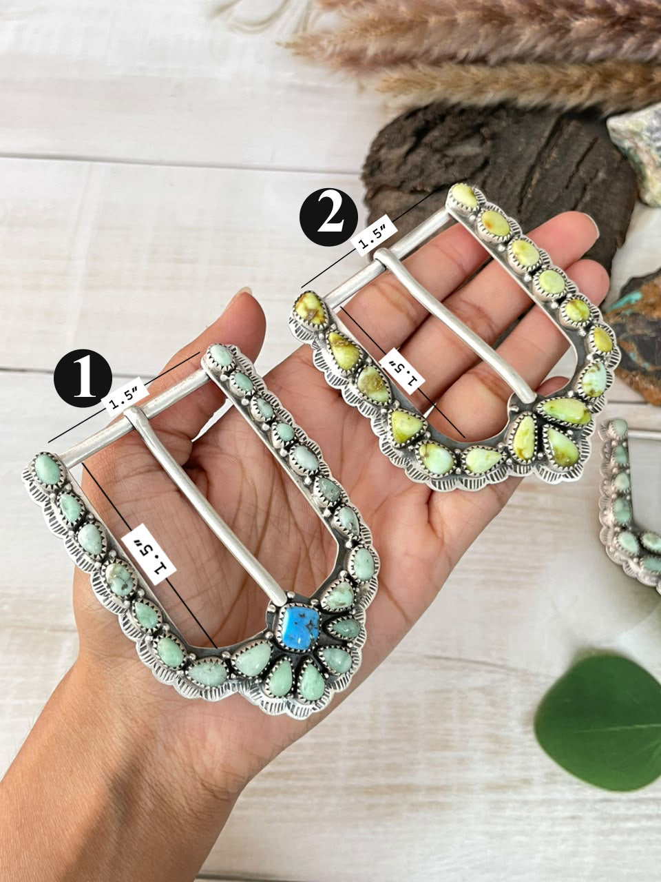 Handmade Sterling Silver Golden Hills with Paloma and Palomino Turquoise Belt Buckle Signed Nizhoni