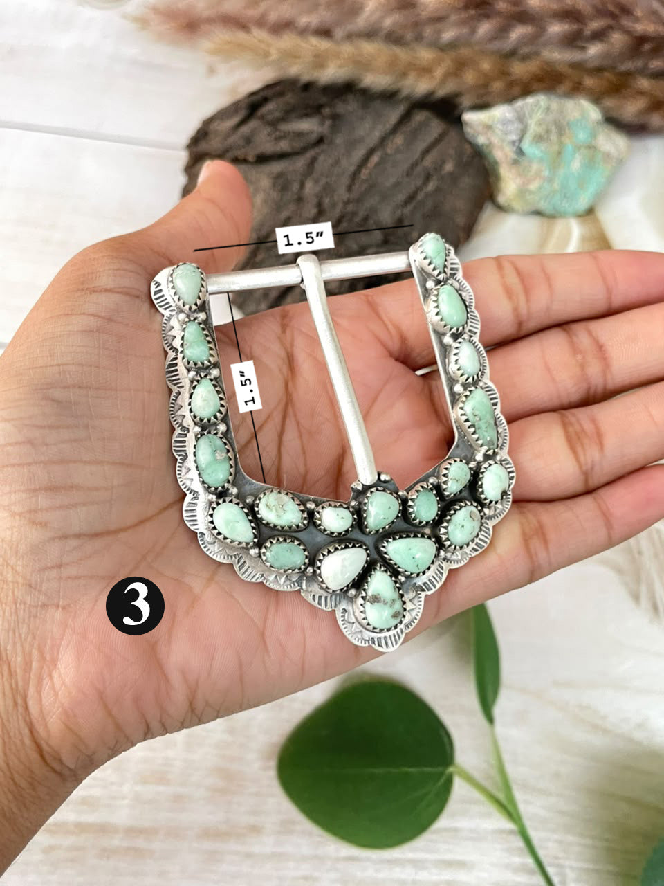 Handmade Sterling Silver Golden Hills with Paloma and Palomino Turquoise Belt Buckle Signed Nizhoni