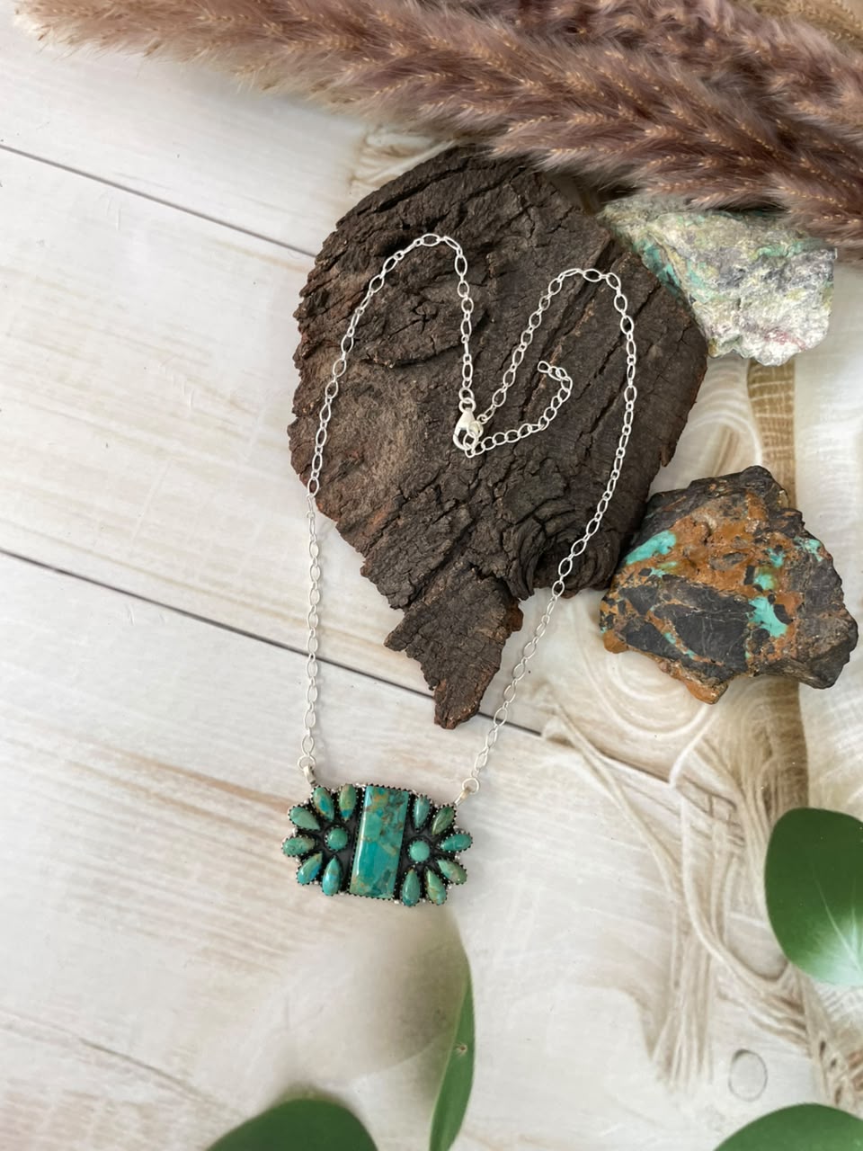 Handmade Sterling Silver Kingman Turquoise Necklace Signed Nizhoni