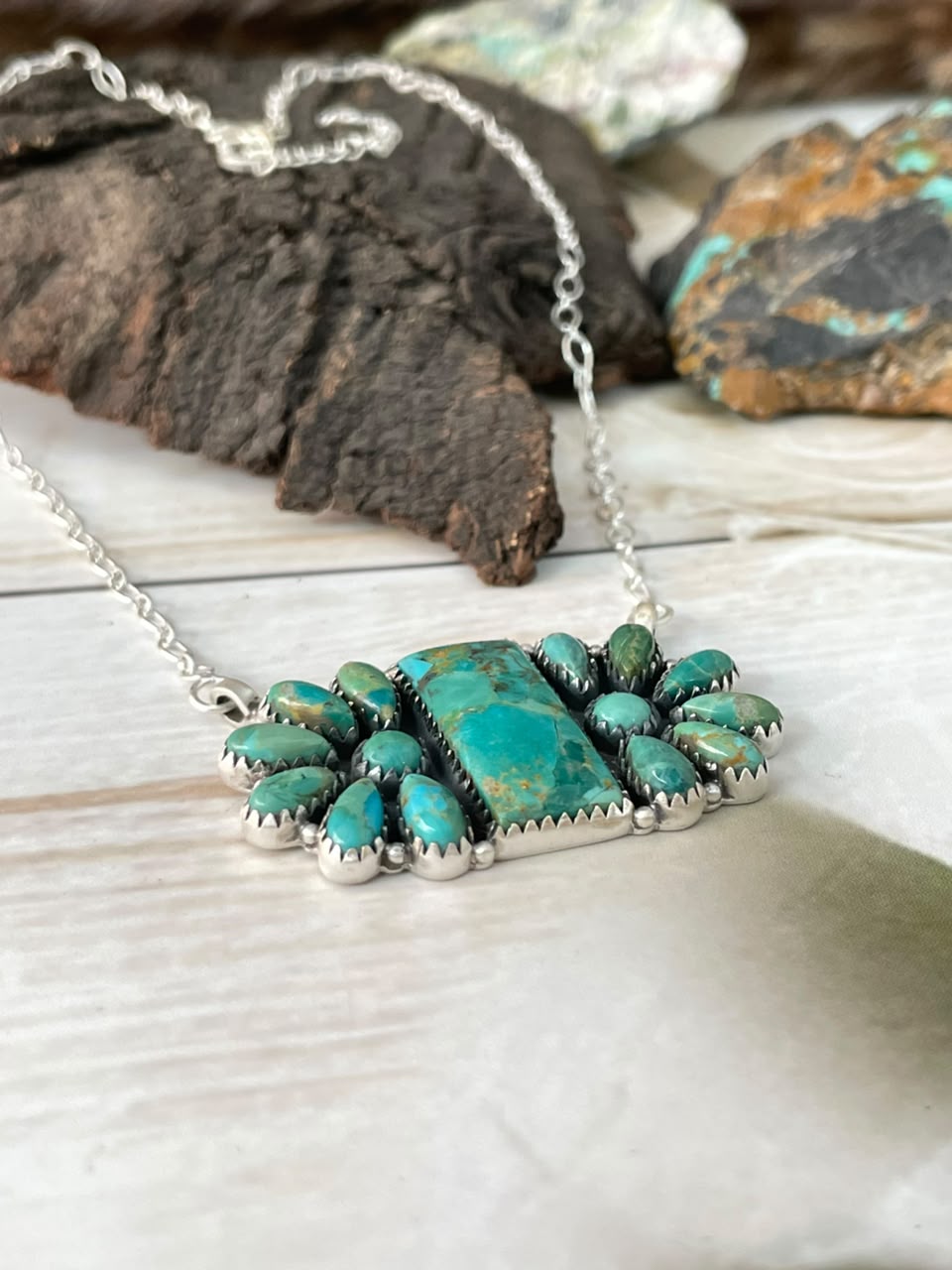 Handmade Sterling Silver Kingman Turquoise Necklace Signed Nizhoni