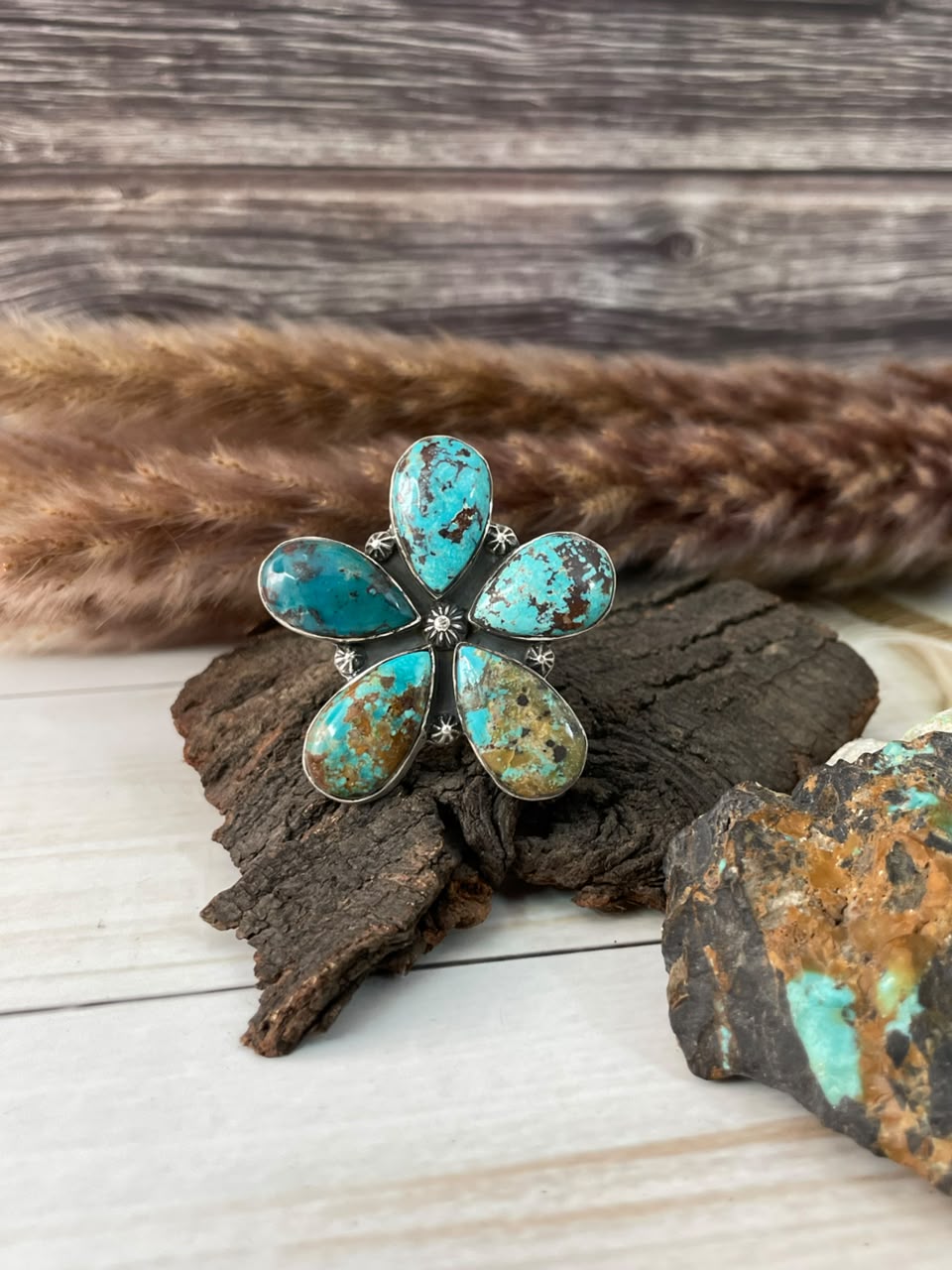 Handmade Sterling Silver Crimson Cowgirl Turquoise Collection: Adjustable Ring Signed Nizhoni