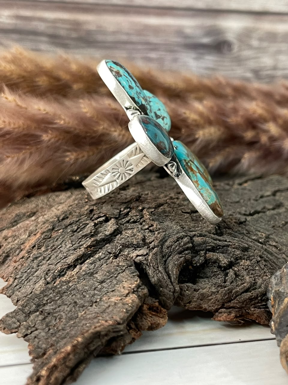 Handmade Sterling Silver Crimson Cowgirl Turquoise Collection: Adjustable Ring Signed Nizhoni