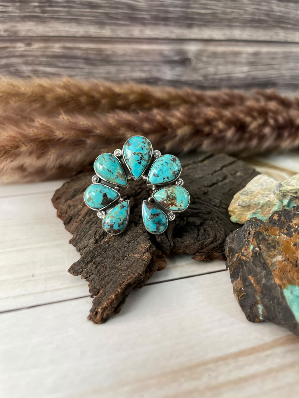 Handmade Sterling Silver Crimson Cowgirl Turquoise Collection: Naja Adjustable Ring Signed Nizhoni