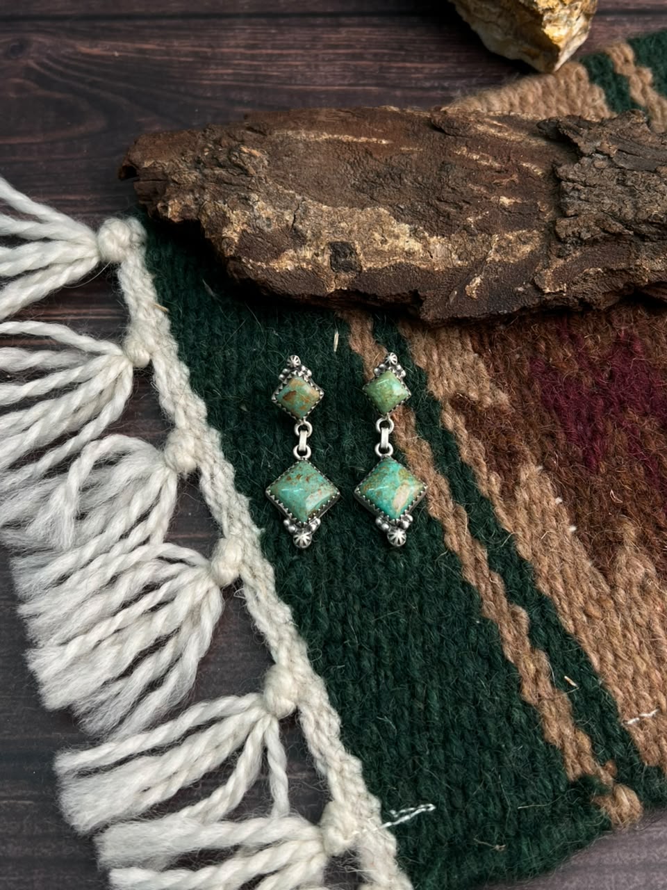 Handmade Sterling Silver Royston Turquoise Post Dangle Earrings Signed Nizhoni