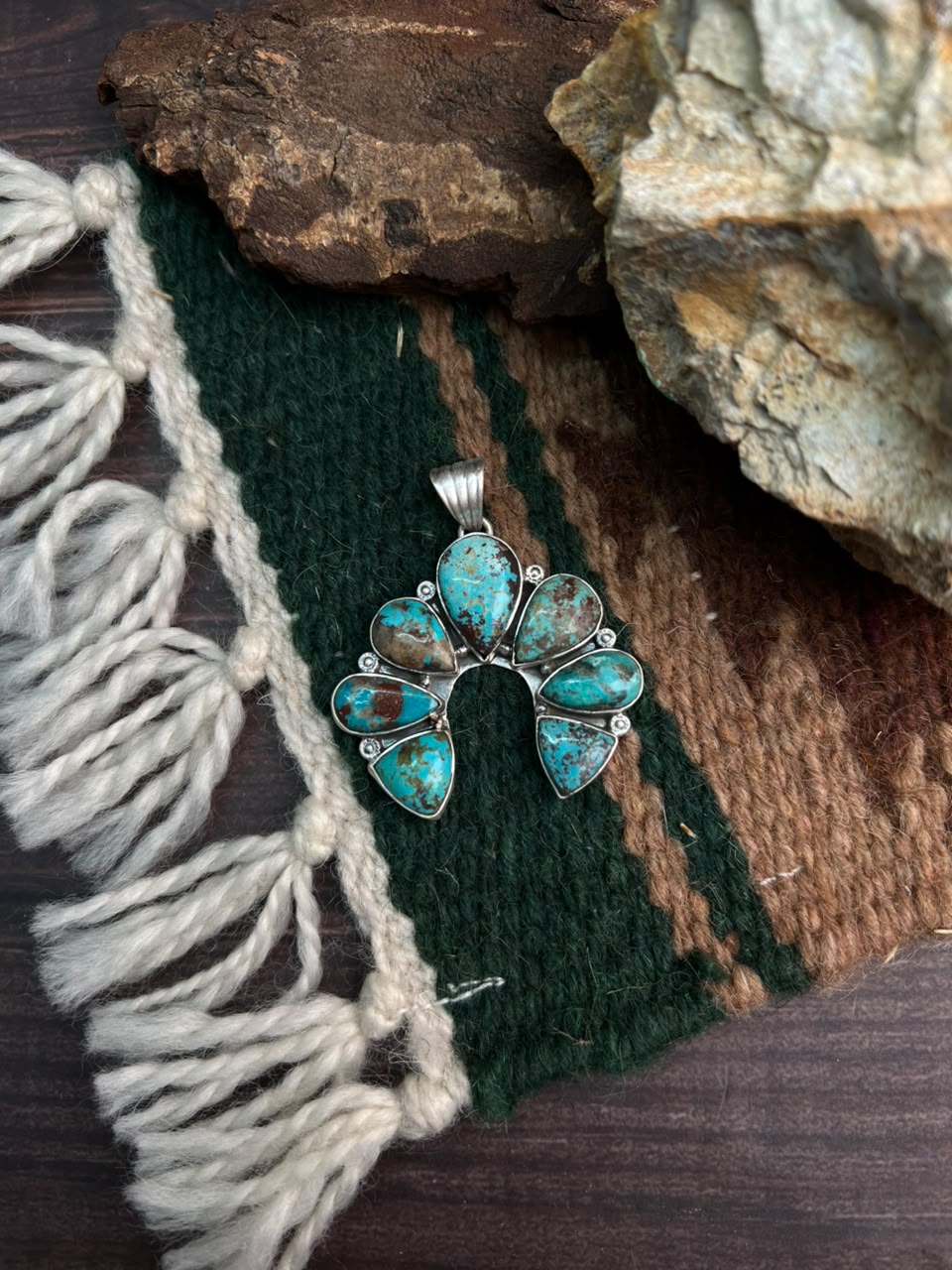 Handmade Sterling Silver Crimson Cowgirl Turquoise Collection: Naja Pendant Signed Nizhoni