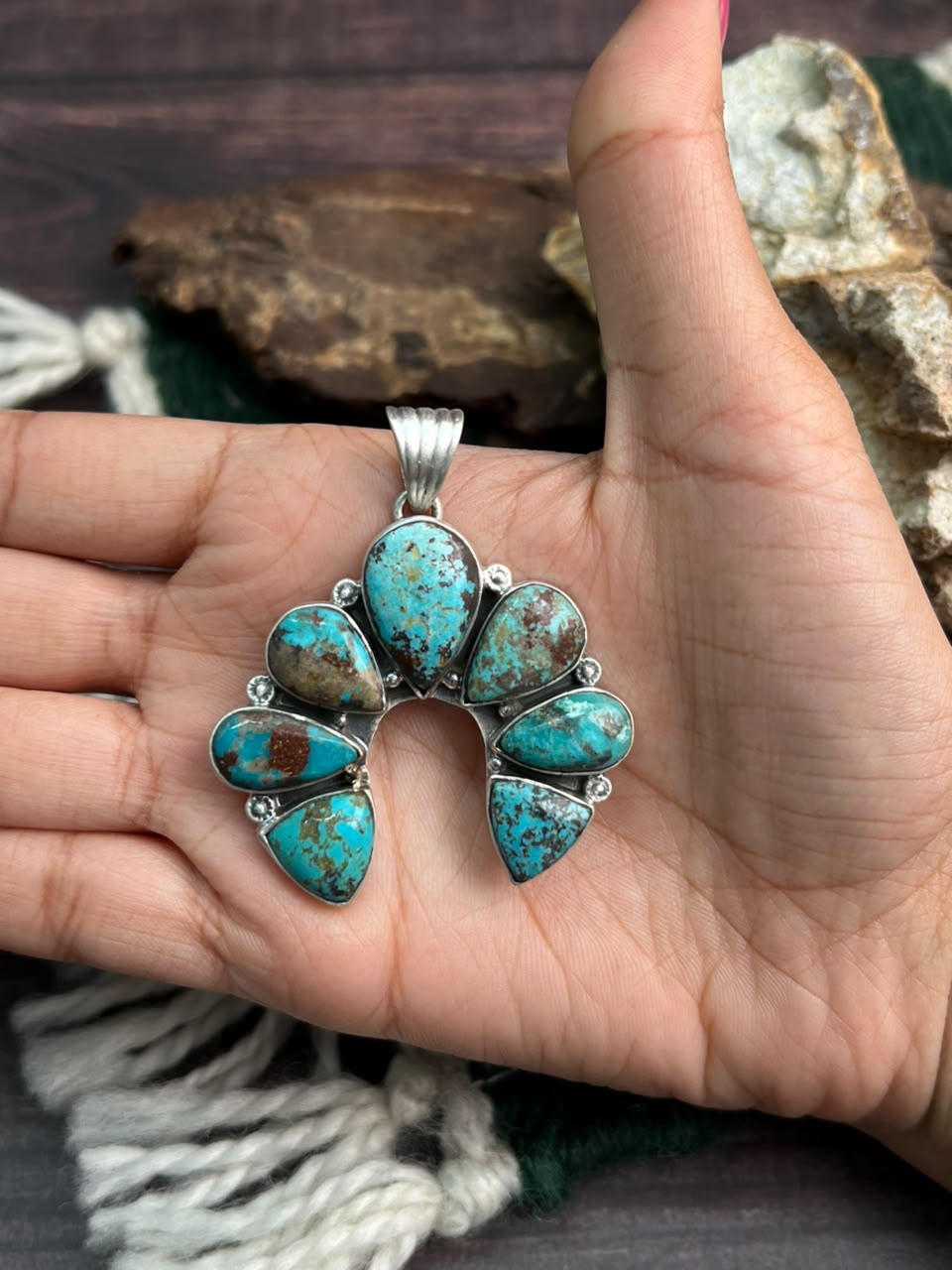 Handmade Sterling Silver Crimson Cowgirl Turquoise Collection: Naja Pendant Signed Nizhoni