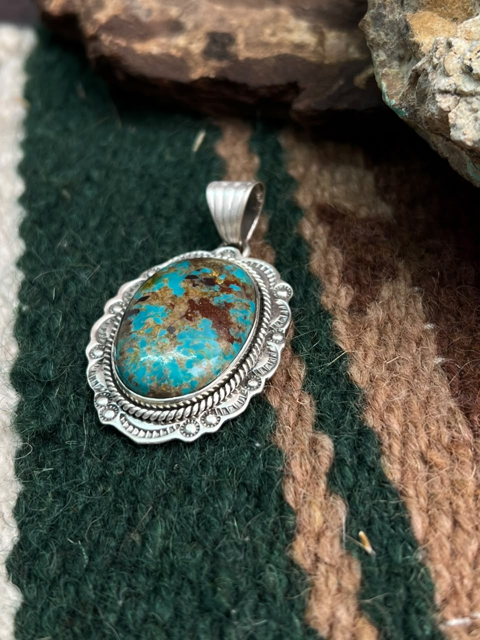 Handmade Sterling Silver Crimson Cowgirl Turquoise Collection: Pendant Signed Nizhoni