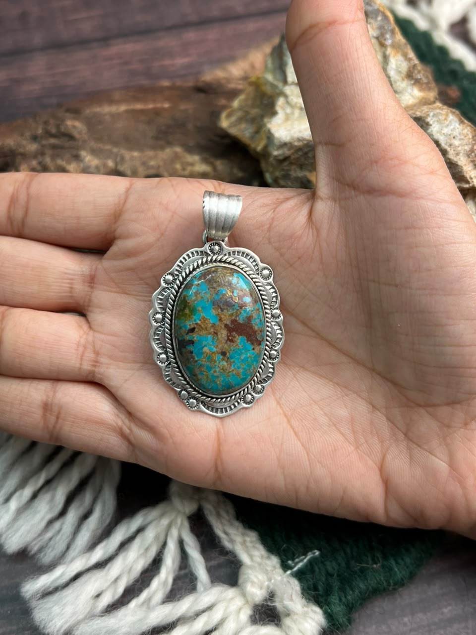 Handmade Sterling Silver Crimson Cowgirl Turquoise Collection: Pendant Signed Nizhoni