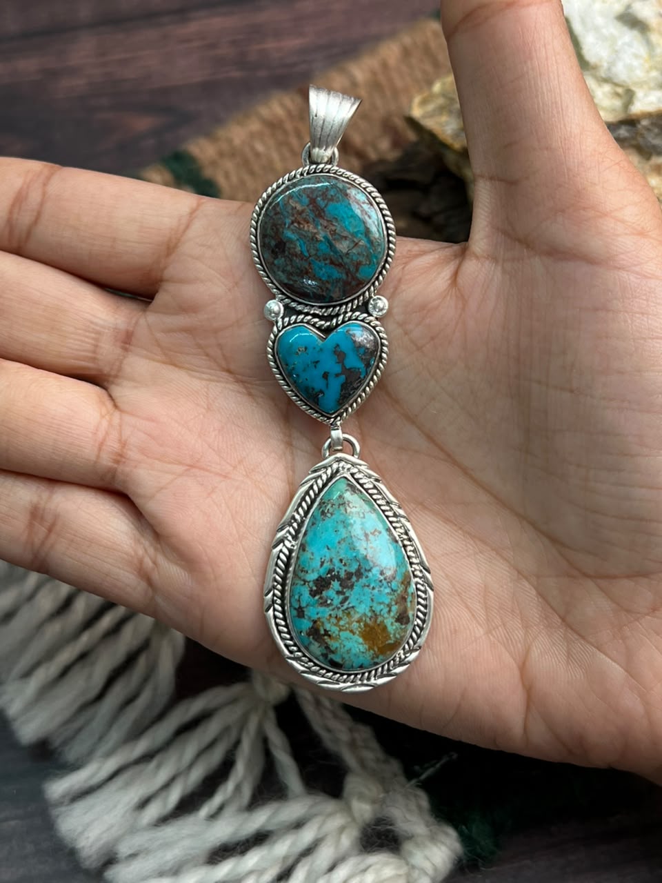 Handmade Sterling Silver Crimson Cowgirl Turquoise Collection: Pendant Signed Nizhoni