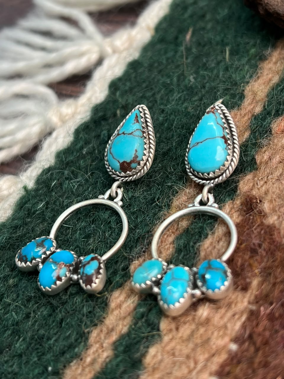 Handmade Sterling Silver Egyptian Turquoise Post Dangle Earrings Signed Nizhoni
