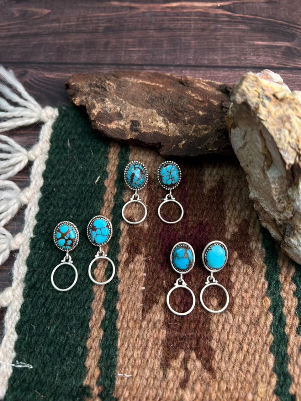 Handmade Sterling Silver Egyptian Turquoise Post Dangle Earrings Signed Nizhoni