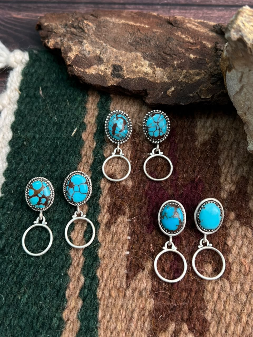 Handmade Sterling Silver Egyptian Turquoise Post Dangle Earrings Signed Nizhoni