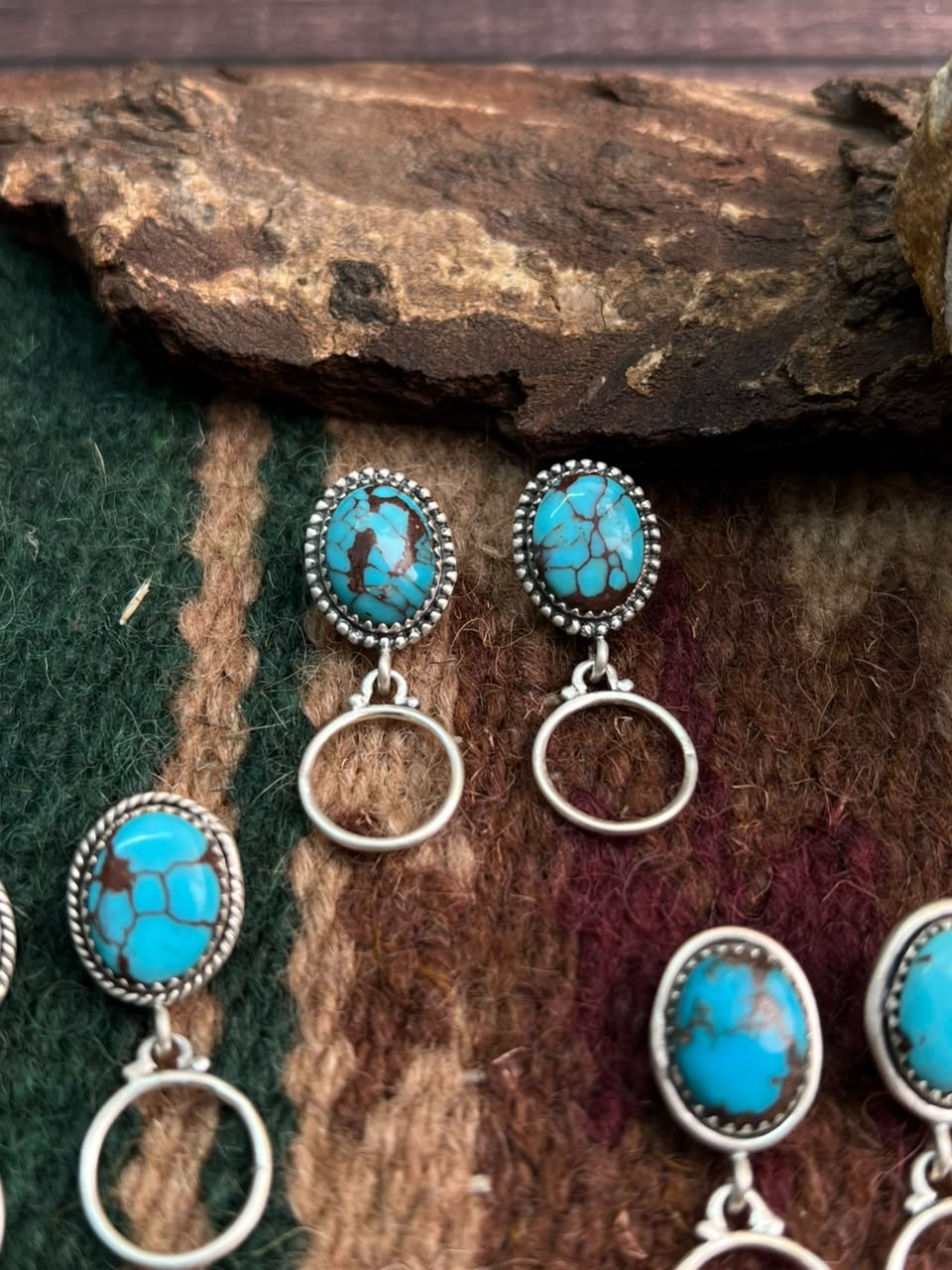 Handmade Sterling Silver Egyptian Turquoise Post Dangle Earrings Signed Nizhoni