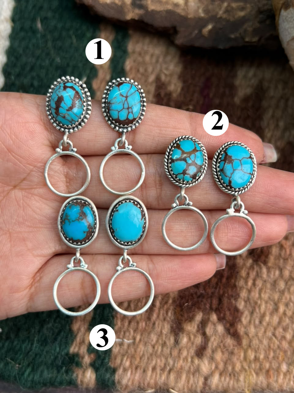 Handmade Sterling Silver Egyptian Turquoise Post Dangle Earrings Signed Nizhoni