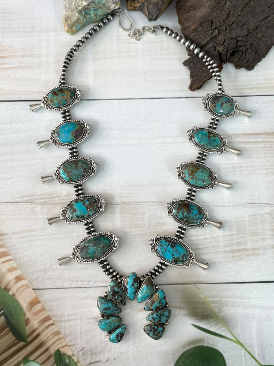 Handmade Sterling Silver Crimson Cowgirl Turquoise Collection: Beaded Naja Necklace Signed Nizhoni