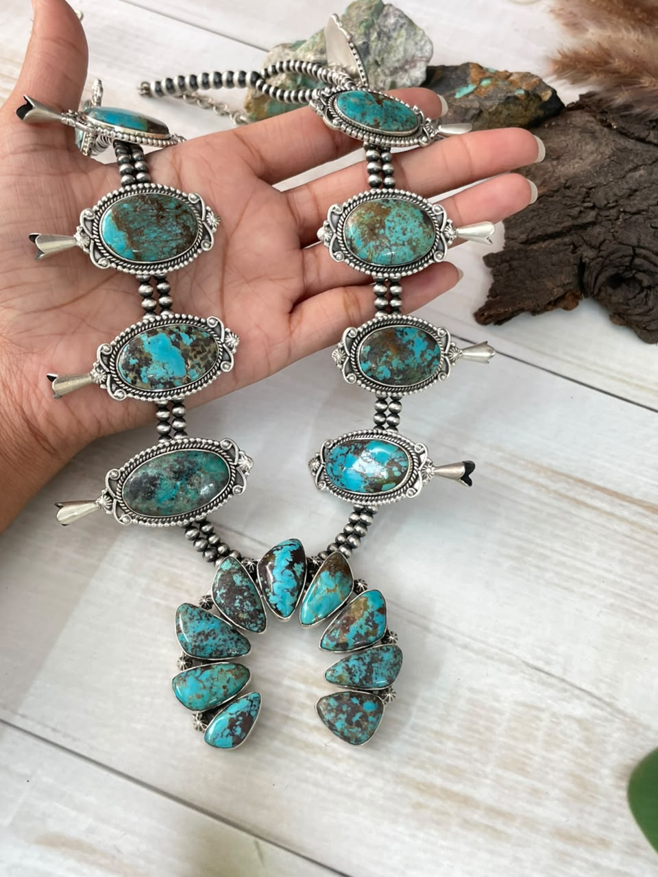 Handmade Sterling Silver Crimson Cowgirl Turquoise Collection: Beaded Naja Necklace Signed Nizhoni