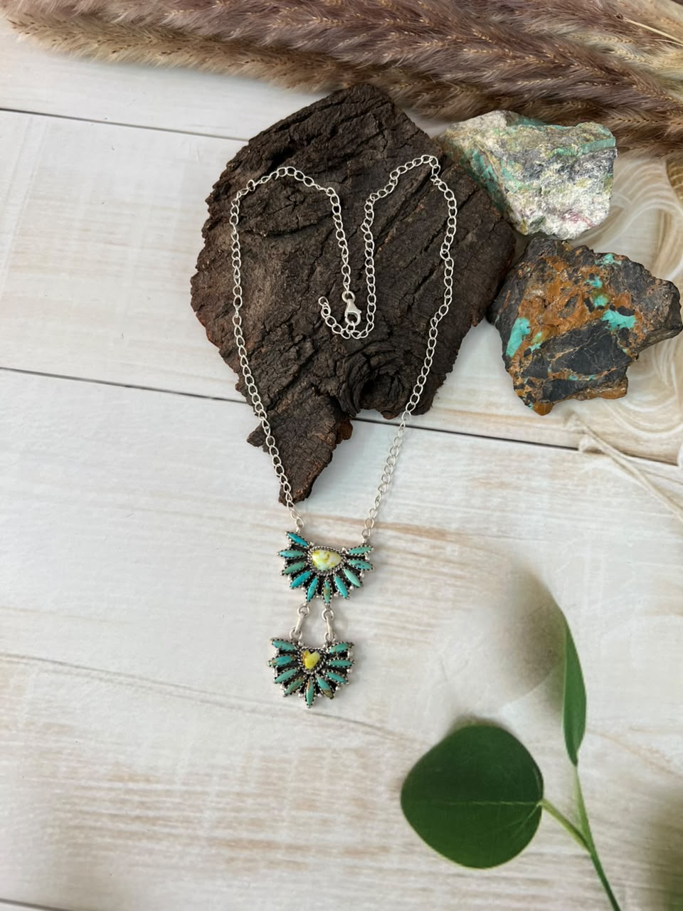 Handmade Sterling Silver Palomino with Kingman Turquoise Necklace Signed Nizhoni