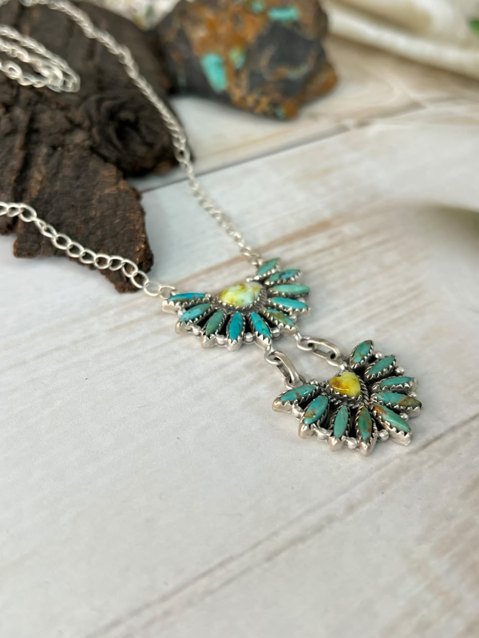 Handmade Sterling Silver Palomino with Kingman Turquoise Necklace Signed Nizhoni
