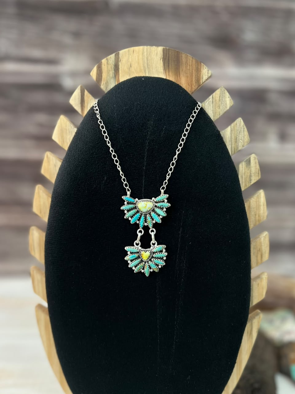 Handmade Sterling Silver Palomino with Kingman Turquoise Necklace Signed Nizhoni