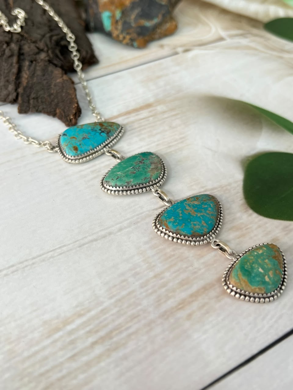 Handmade Sterling Silver Royston Turquoise Drop Necklace Signed Nizhoni