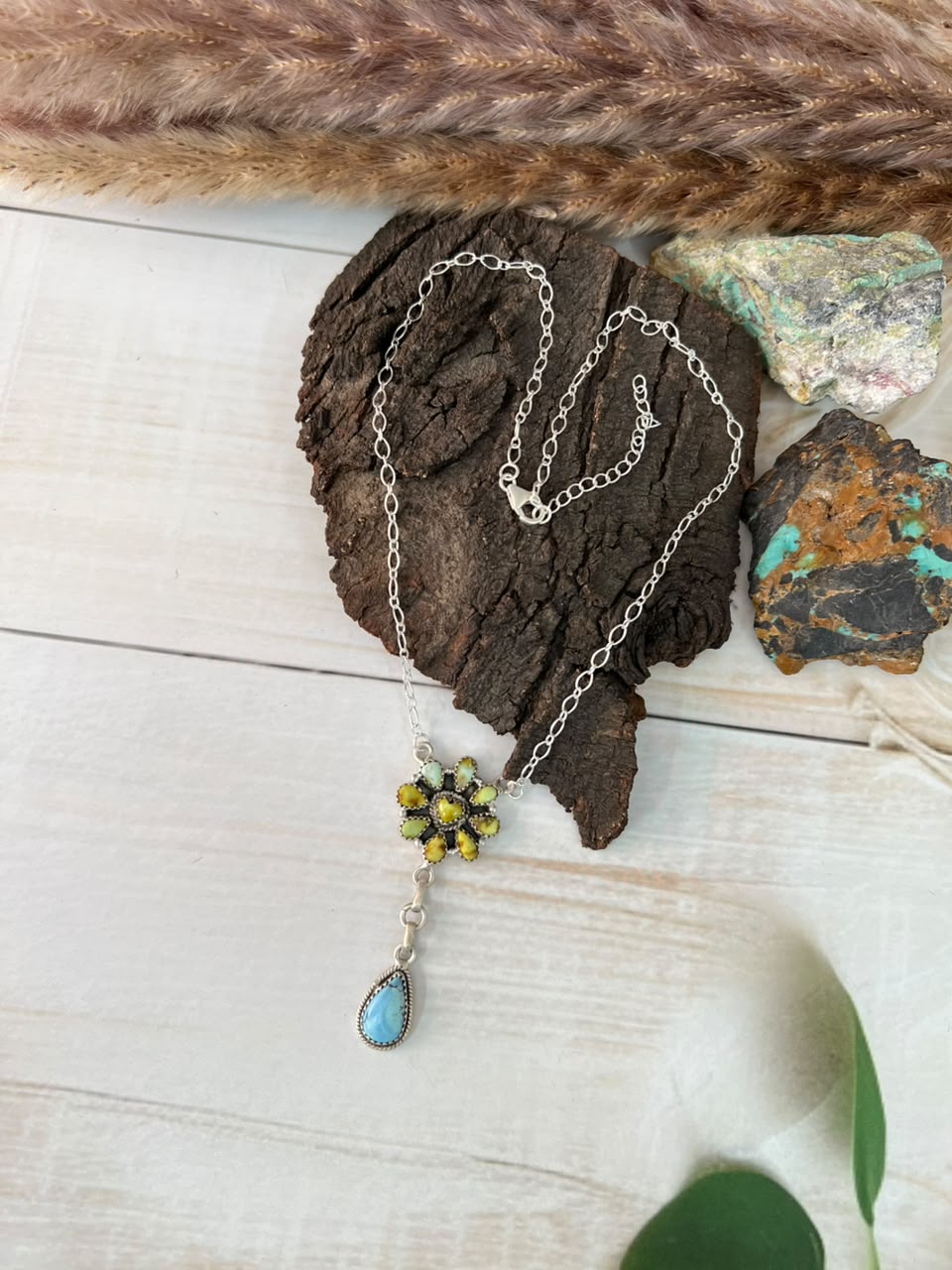 Handmade Sterling Silver Golden Hills with Palomino Turquoise Necklace Signed Nizhoni