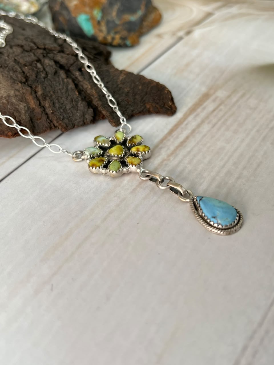 Handmade Sterling Silver Golden Hills with Palomino Turquoise Necklace Signed Nizhoni
