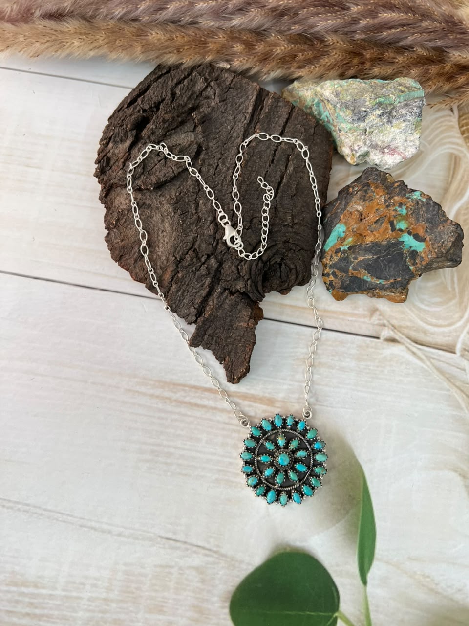 Handmade Sterling Silver Kingman Turquoise Necklace Signed Nizhoni