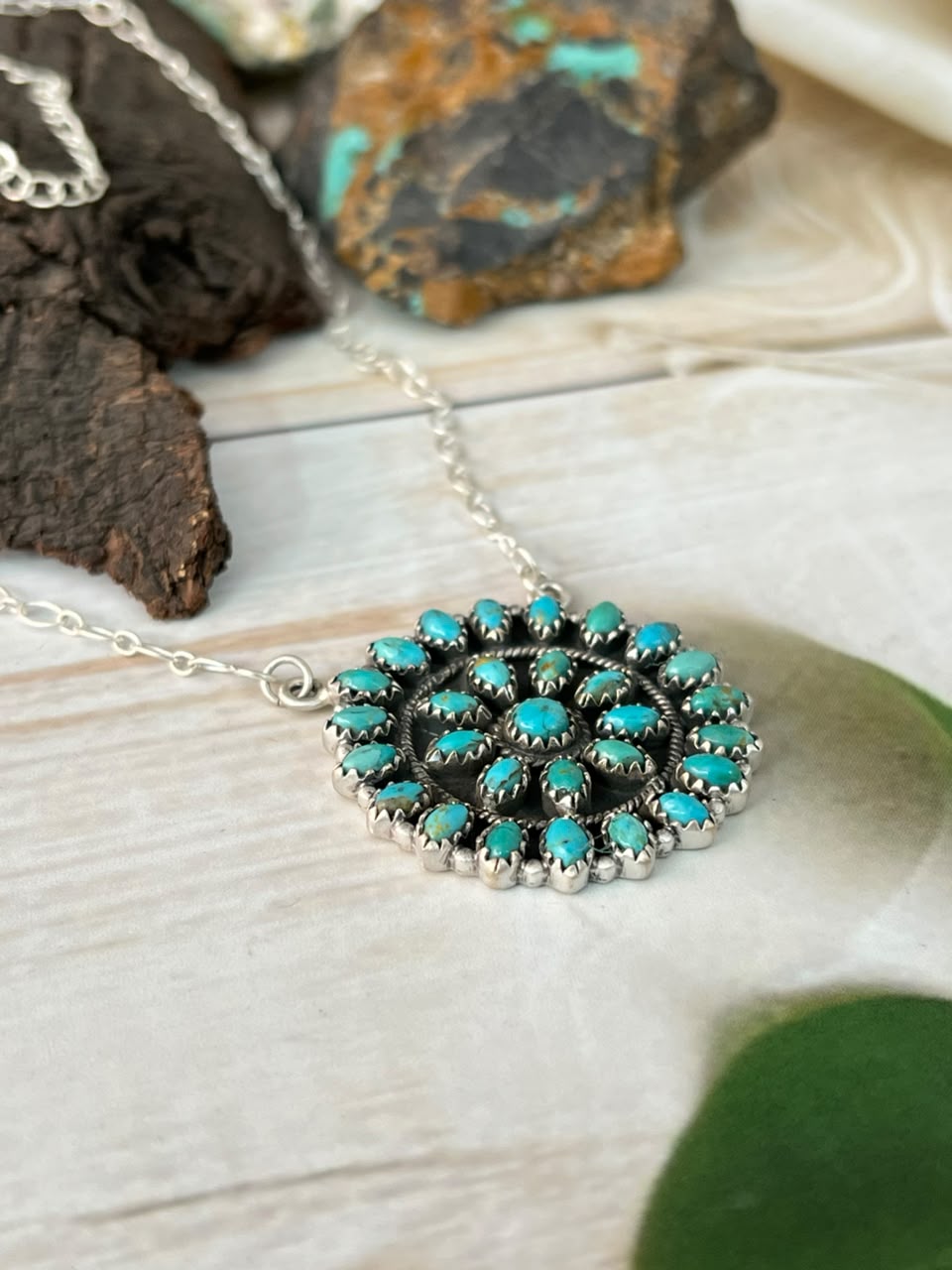 Handmade Sterling Silver Kingman Turquoise Necklace Signed Nizhoni