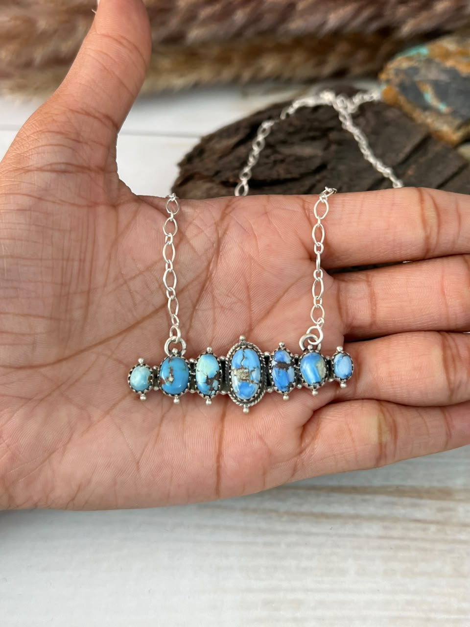Handmade Sterling Silver Golden Hills Turquoise Necklace Signed Nizhoni