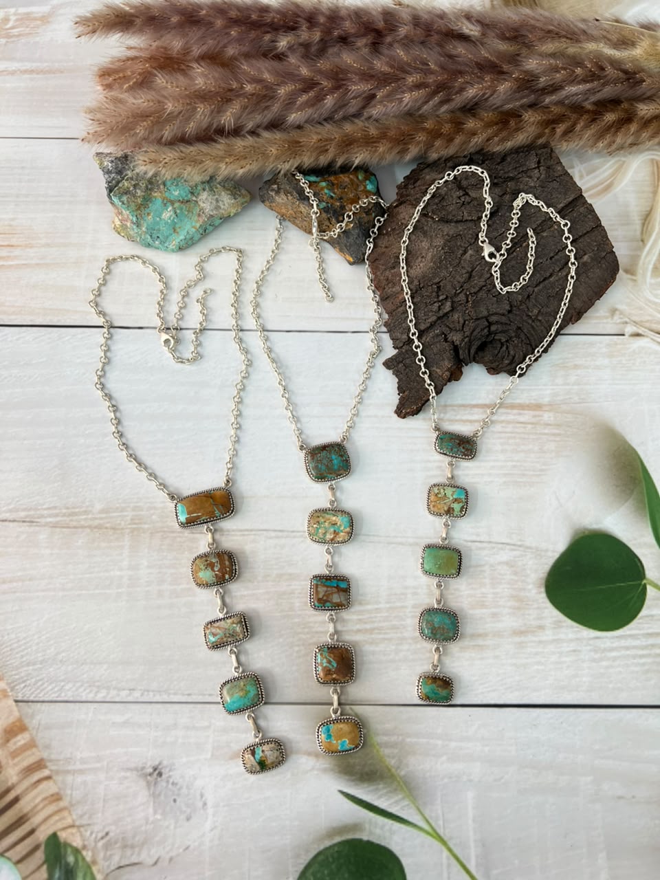 Handmade Sterling Silver Royston Ribbon Turquoise Drop Necklace Signed Nizhoni